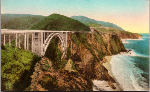 CA, Big Sur - Bixby Creek Bridge, Big Sur Lodge postcard - 2k1475