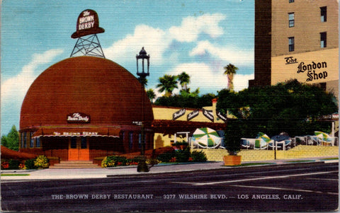 CA, Los Angeles - Brown Derby Restaurant, London Shop sign postcard - A06155