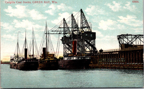 WI, Green Bay - Cargills Coal Docks, machinery, boats etc postcard - C08132
