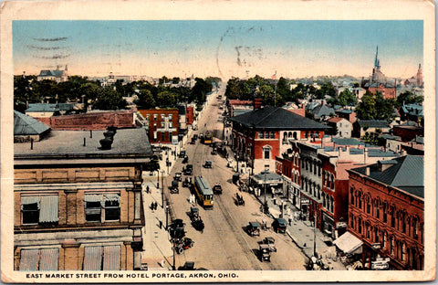 OH, Akron - East Market St Bird Eye view - 1916 East Akron Station flag cancel -