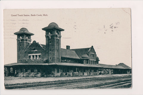 MI, Battle Creek - Grand Trunk Station, railroad depot - 1925 postcard - E05072