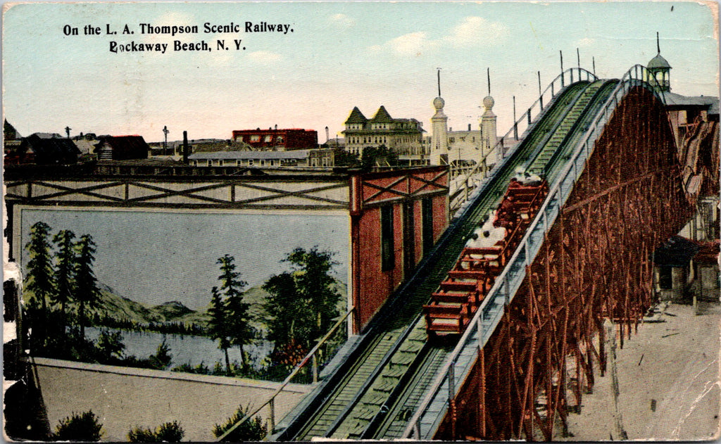 NY, ROCKAWAY BEACH - L A Thompson Scenic Railway, open car, people, area - E2300