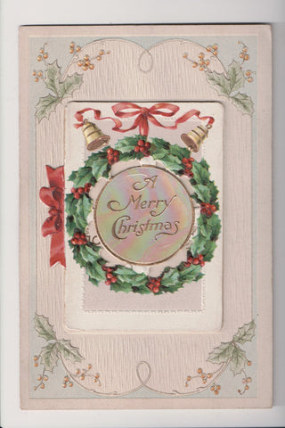 Xmas - A Merry Christmas - Mother of Pearl? on small card that opens - postcard