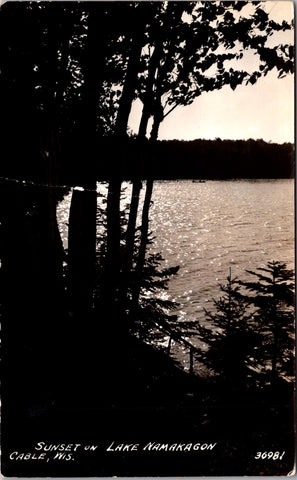 WI, Cable - Lake Namakagon Sunset - 1944 RPPC postcard - E23475