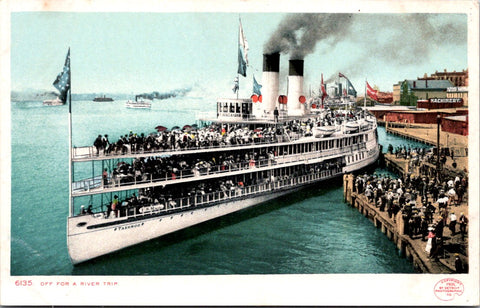 Ship Postcard - TASHNOO w/US Mail sign on rail, people, bldgs postcard - F17018