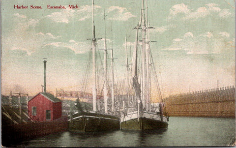 MI, Escanaba - Harbor Scene with building postcard - G06073