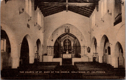 CA, Hollywood - Church of St Mary of the Angels interior - 1947 postcard - MB065