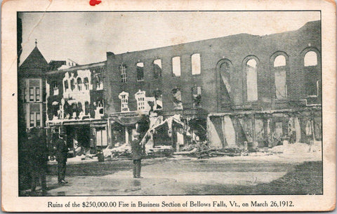 VT, Bellows Falls - Ruins of the $250,000 fire Mar 26, 1912 postcard - QC0022