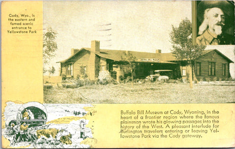 WY, Cody - Buffalo Museum log building, Yellowstone park postcard - QC0047