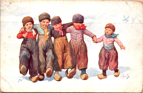 Greetings - Misc - Dutch boys with pipes in their mouths postcard - S01074