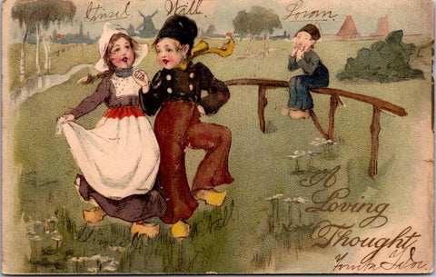 Greetings - Misc - Dutch boy and girl dancing postcard - SL2031