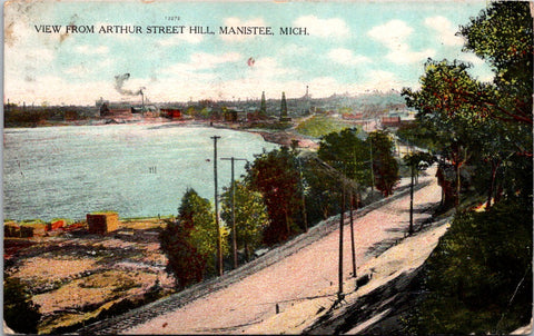 MI, Manistee - Arthur Street view from hill postcard - SL2683