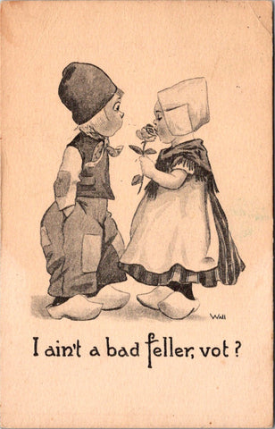 Greetings - Misc - Dutch Boy and girl - Wall signed postcard - w00388