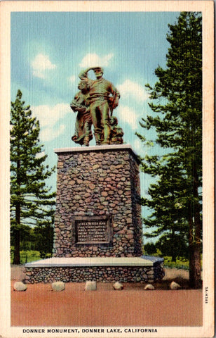 CA, Donner Lake - Donner Monument closeup - 1938 postcard - w01747