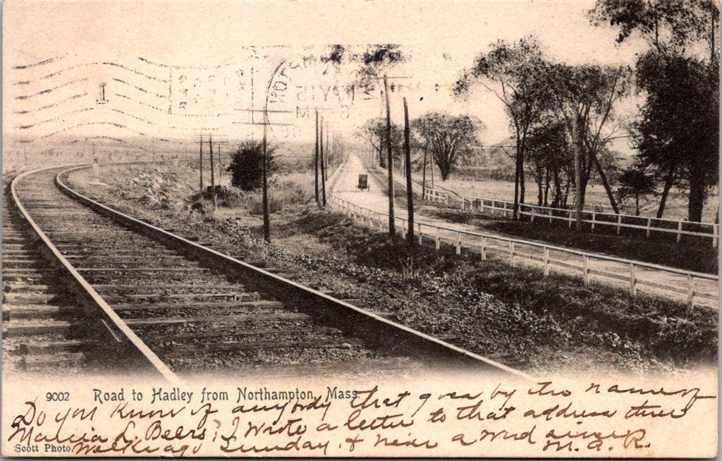 MA, NORTHAMPTON - Road to Hadley, railroad tracks - 1906 postcard - W02681