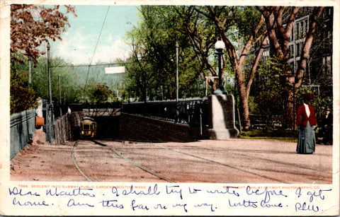 MA, Boston - Descent into Subway, Public Gardens - Detroit Pub Postcard - 2k0423