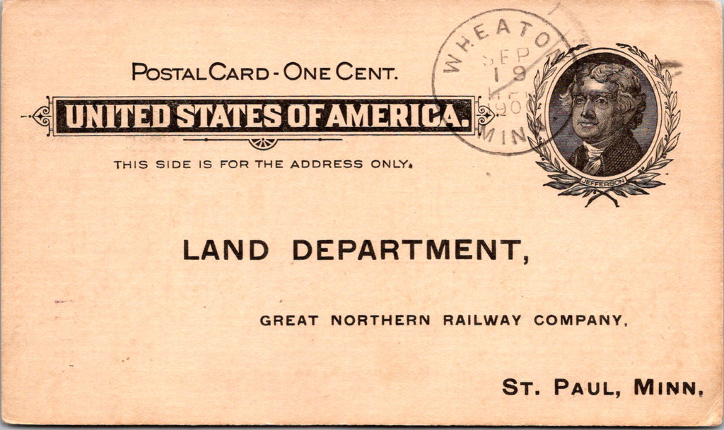 MN, ST PAUL - St Paul, Minneapolis & Manitoba Railway Co - Postal Card - 2k0953