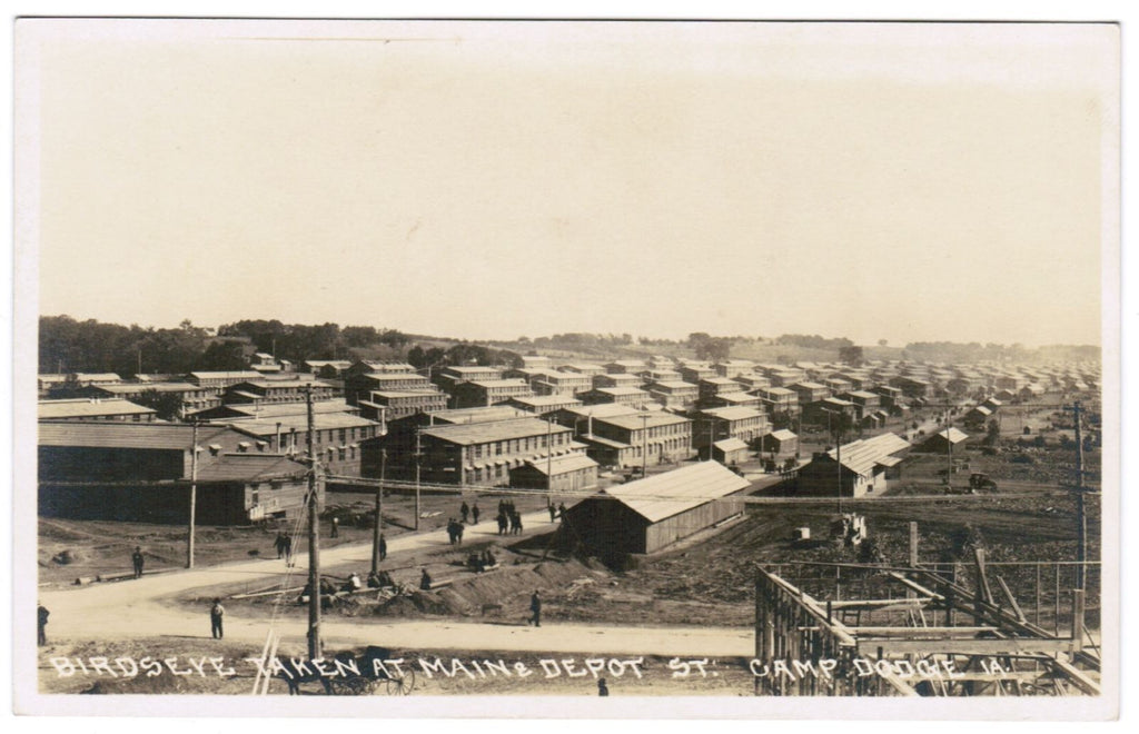 IA, CAMP DODGE - aerial of Main and Depot St, construction etc - RPPC - B06703