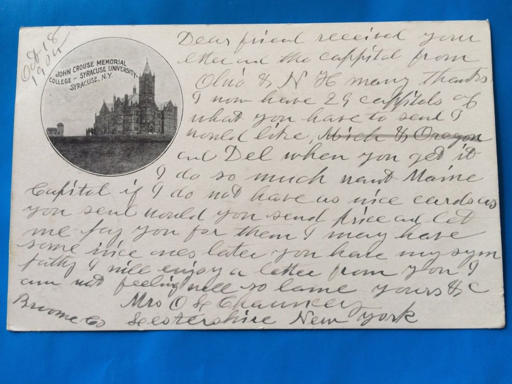 NY, SYRACUSE - John Crouse Memorial College inset postcard - H15051