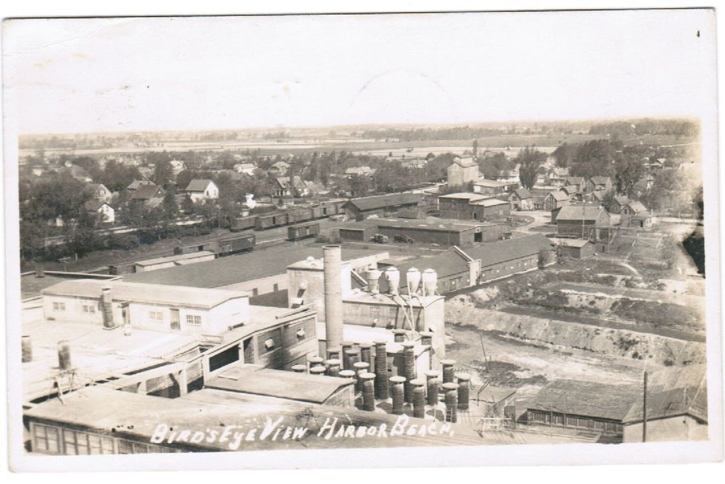 MI, HARBOR BEACH - bird eye of mill, railroad cars, houses RPPC - F09004