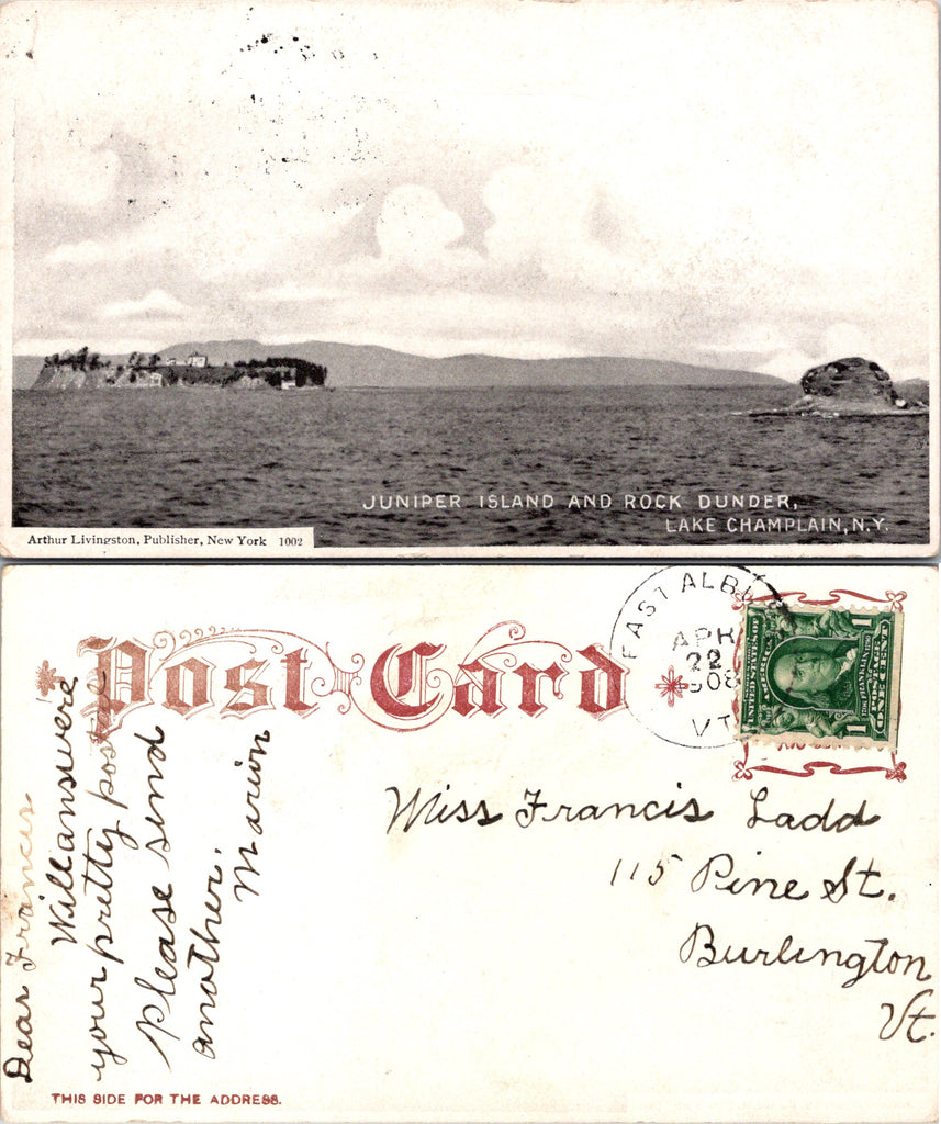 NY, LAKE CHAMPLAIN - Juniper Island, Rock Dunder postcard - A06136