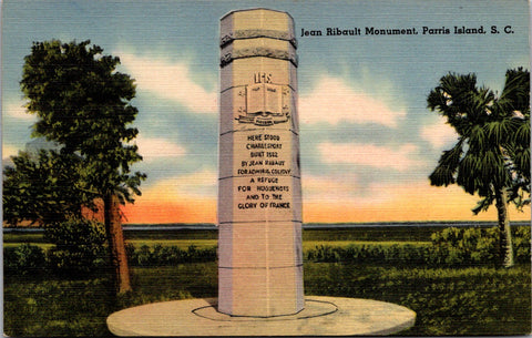 SC, Parris Island - Jean Ribault Monument close up postcard - A06623