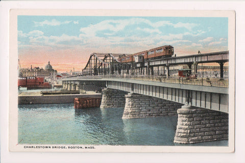 MA, Boston - Charlestown Bridge w/stats postcard - A12133