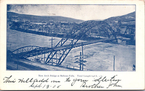 VT, Bellows Falls - ARCH BRIDGE (new) - 648' 3" length on 1905 postcard - A12144