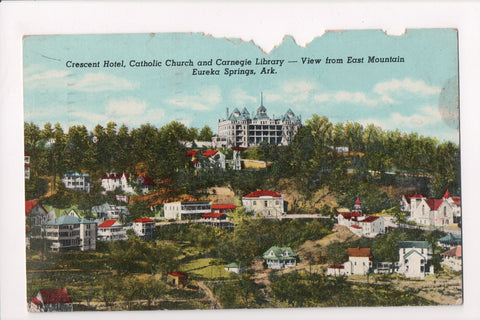 AR, Eureka Springs - Crescent Hotel, Catholic Church - z17065 - postcard **DAMAG