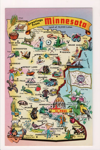 MN, Greetings from - STATE MAP postcard - B05061