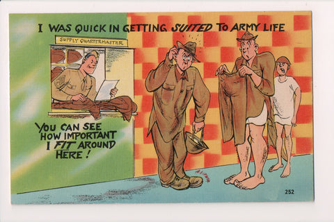 Military Comic Postcard - QUICK IN GETTING SUITED - B05153