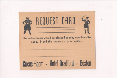 MA, Boston - Hotel Bradford - Circus Room Request Card - B05320