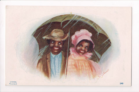 Black Americana - Dark couple sharing an umbrella in rain - T00195