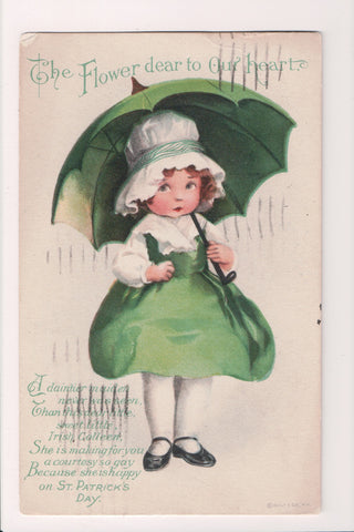 St Patrick - St Patricks Day - girl w/umbrella - Clapsaddle? - C17076