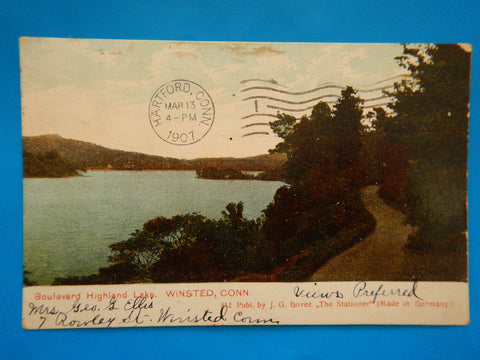 CT, Winsted - Boulevard Highland Lake - J G Bovee postcard - E09134