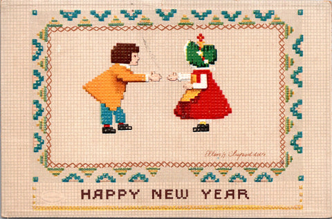 New Year - visually like cross stitching - Ellen H Clapsaddle signed - EP0054