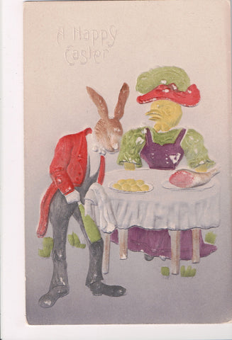 Easter - Happy Easter - Humanized Hen and Hare - z17037 **Damaged / AS IS**