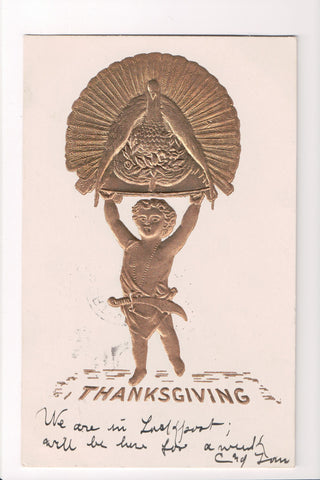 Thanksgiving - Golden embellishment - boy with turkey above - A06663