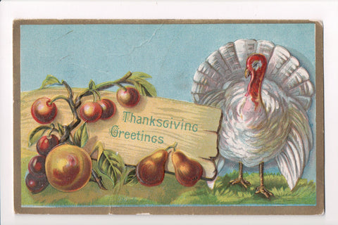 Thanksgiving - Greeting postcard - White turkey, pears - E03097