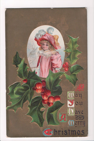 Xmas - A Merry Christmas - Brundage? girl in pink - C08632