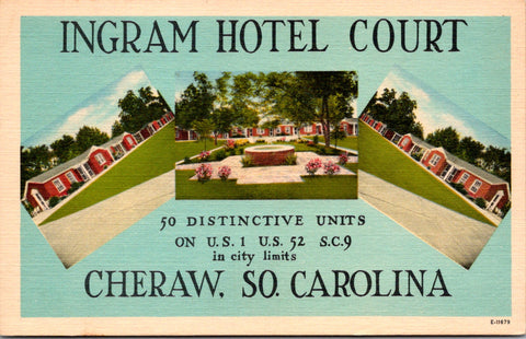 SC, Cheraw - Ingram Hotel Court, M/M Clayton G Ingram owners postcard - J04053