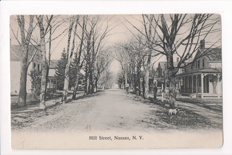 NY, Nassau - Mill Street, men, dog, bicycle postcard - D17036