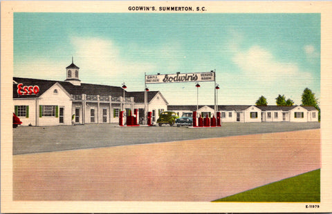 SC, Summerton - Godwins Motor Court, dining room, Esso Station postcard - R00127