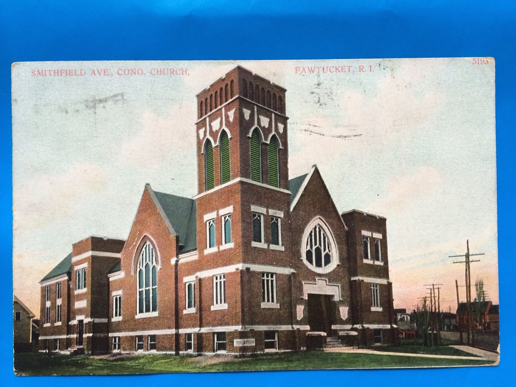 RI, PAWTUCKET - Smithfield Ave, Congregational Church postcard - B11159