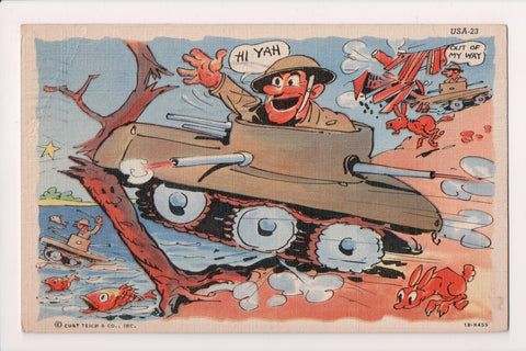 Military Comic Postcard - HI YAH - Curt Teich - sw0079