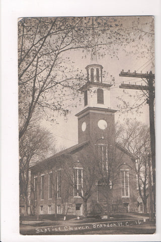 VT, Brandon - Baptist Church - Telephone pole - RPPC - B06700