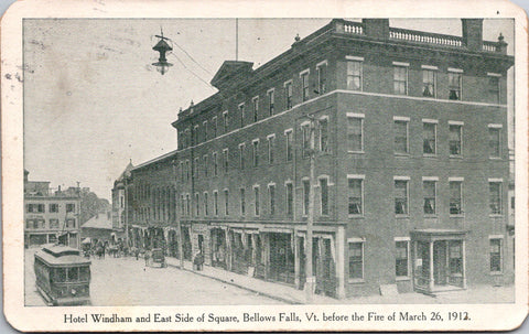 VT, Bellows Falls - Hotel Windham and square before 1912 fire - W00542