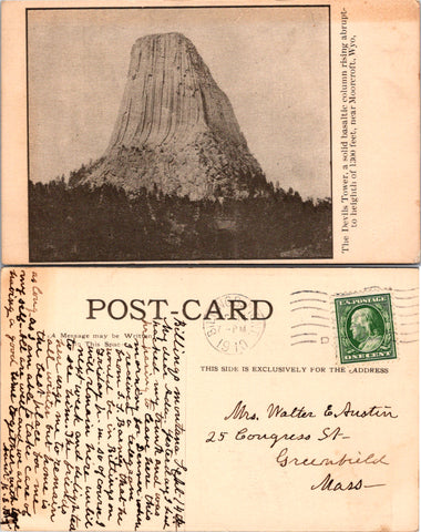 WY, Moorcroft - Devils Tower, 1,300 feet high - 1910 postcard - w03585