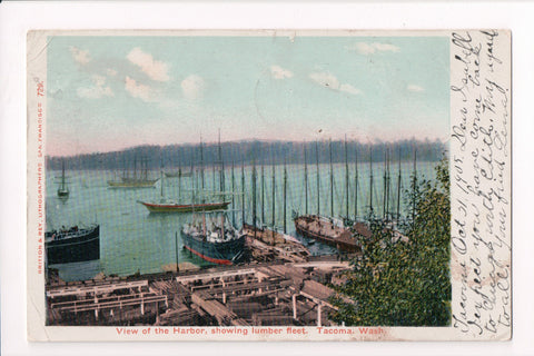 WA, Tacoma - Harbor view, showing lumber fleet - @1905 postcard - C17226