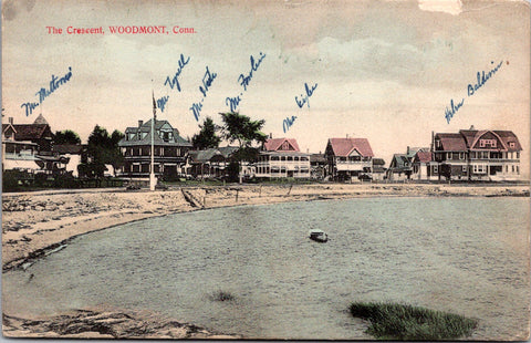 CT, Woodmont - The Crescent - 1908 postcard w/names of residents - A19102